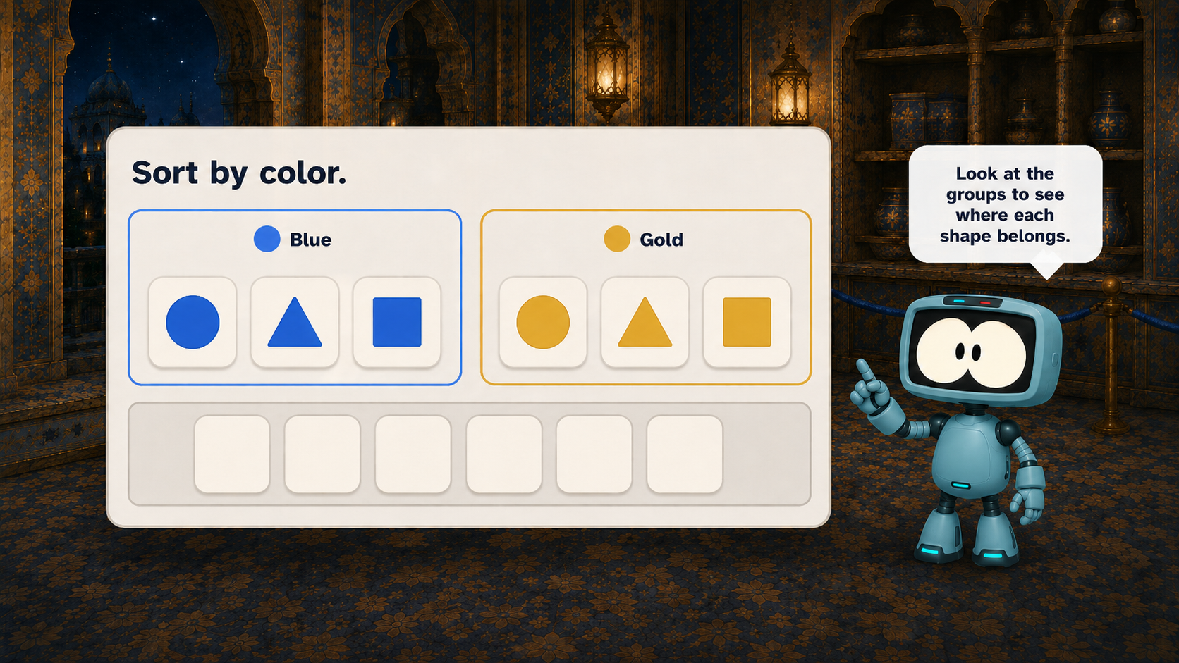 Color sorting task with help inside the task.